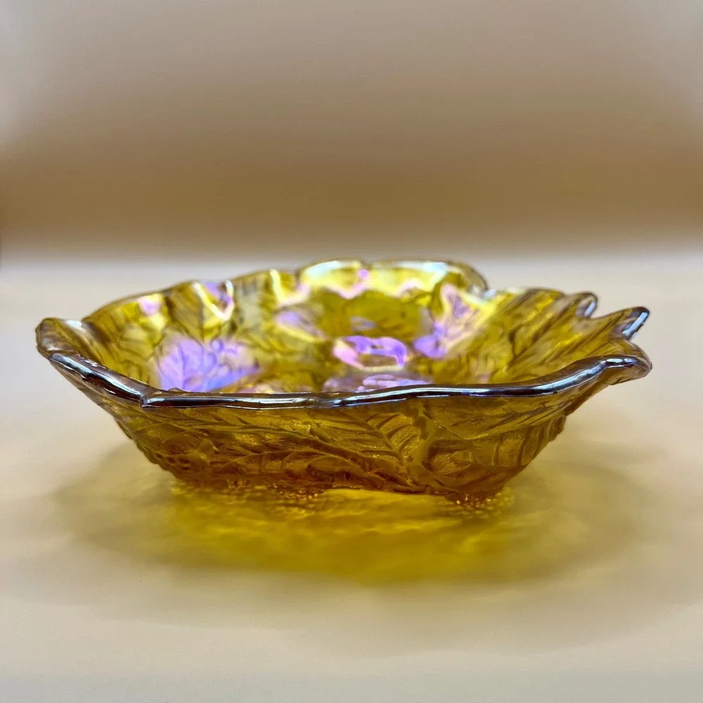 VTG Indiana Blackberry Yellow Carnival Glass Bowl Iridescent MCM Collectible